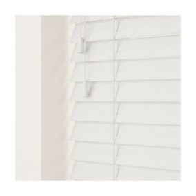 Smooth Finish Faux Wood Venetian Blinds with Strings 130cm Drop x 110cm Width Ultra White Smooth