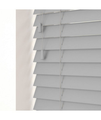 Smooth Finish Faux Wood Venetian Blinds with Strings 130cm Drop x 120cm Width Dove Grey Smooth