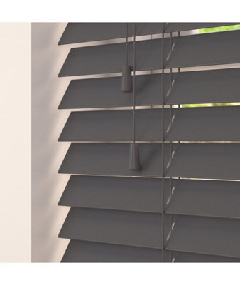 Smooth Finish Faux Wood Venetian Blinds with Strings 130cm Drop x 120cm Width Slate Smooth