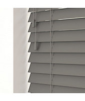 Smooth Finish Faux Wood Venetian Blinds with Strings 130cm Drop x 160cm Width Smooth Grey Smooth