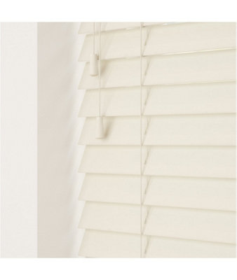 Smooth Finish Faux Wood Venetian Blinds with Strings 130cm Drop x 170cm Width Misty White Smooth