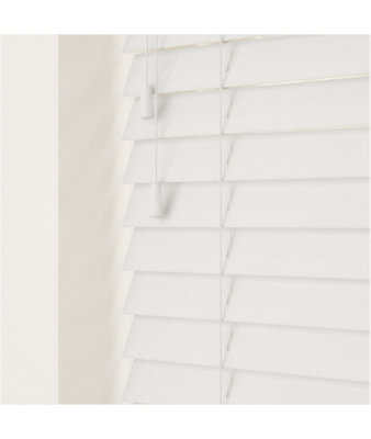 Smooth Finish Faux Wood Venetian Blinds with Strings 130cm Drop x 170cm Width Ultra White Smooth