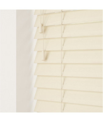 Smooth Finish Faux Wood Venetian Blinds with Strings 130cm Drop x 250cm Width Creme Smooth