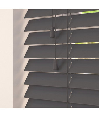Smooth Finish Faux Wood Venetian Blinds with Strings 130cm Drop x 260cm Width Slate Smooth