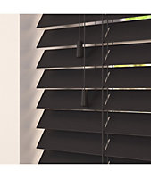 Smooth Finish Faux Wood Venetian Blinds with Strings 130cm Drop x 50cm Width Onyx Smooth