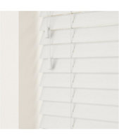 Smooth Finish Faux Wood Venetian Blinds with Strings 130cm Drop x 50cm Width Ultra White Smooth