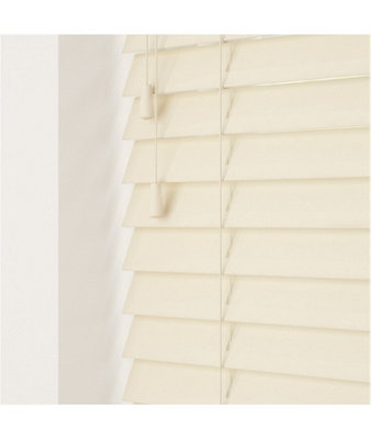 Smooth Finish Faux Wood Venetian Blinds with Strings 130cm Drop x 60cm Width Creme Smooth