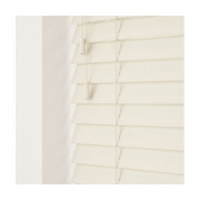 Smooth Finish Faux Wood Venetian Blinds with Strings 130cm Drop x 60cm Width Misty White Smooth