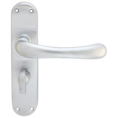 Smooth Rounded Bathroom Latch Door Handle - Satin Chrome Lever On Backplate