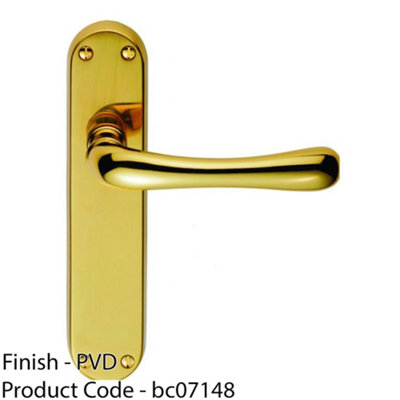 Smooth Rounded Internal Latch Door Handle - Polished Brass Lever On Backplate