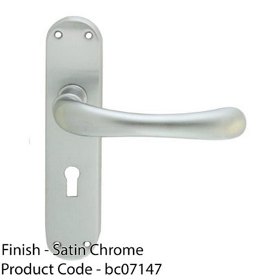 Smooth Rounded Latch & Lock Door Handle - Satin Chrome Lever On Backplate