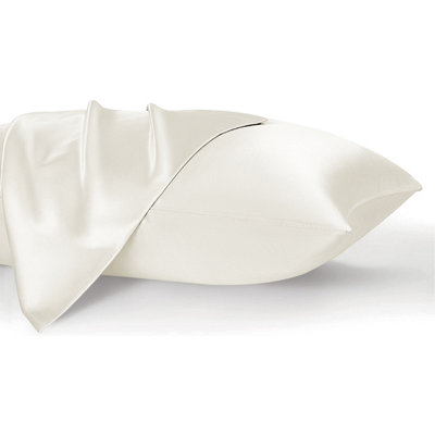 Smooth Satin Silk Pillowcase Hair & Skin Friendly Bedroom Pillow Ivory Cover