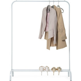Smooth White Finish Metal Clothes Rail With Shoe Rack / Storage Shelf