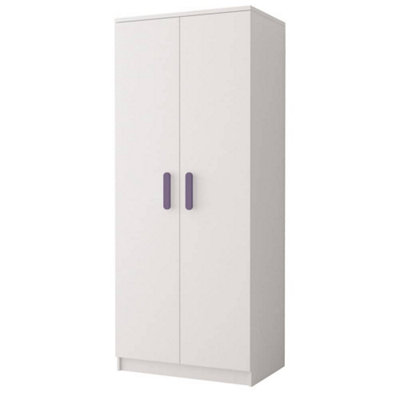 Smyk 06 White Matt Hinged Wardrobe W800mm H1930mm D500mm with Delicate Heather Handles