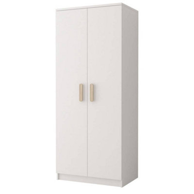 Smyk 06 White Matt Hinged Wardrobe W800mm H1930mm D500mm with Elegant Oak Sonoma Handles