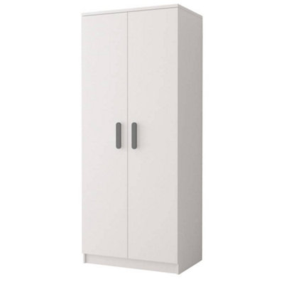 Smyk 06 White Matt Hinged Wardrobe W800mm H1930mm D500mm with Sophisticated Grey Handles