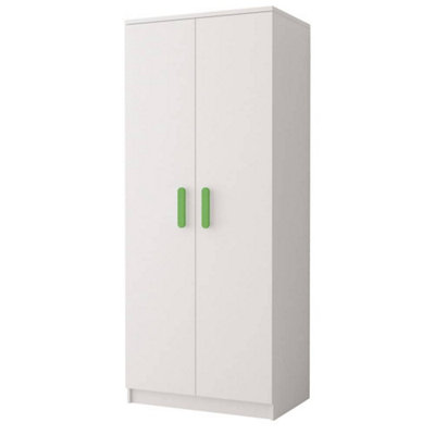 Smyk 06 White Matt Hinged Wardrobe W800mm H1930mm D500mm with Vibrant Lime Green Handles