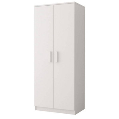 Smyk 06 White Matt Hinged Wardrobe W800mm H1930mm D500mm with White Wooden Handles