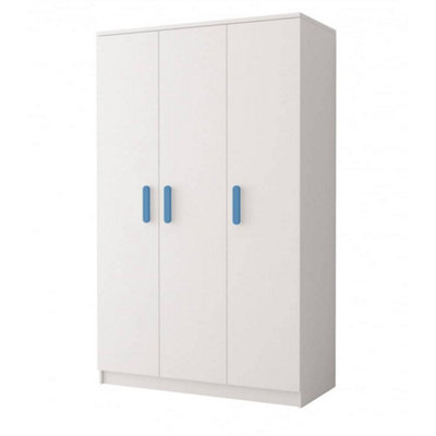 Smyk 19 White Hinged Wardrobe 1200mm H1930mm D500mm with Blue Handles - Stylish Storage Solution