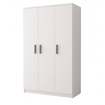 Smyk 19 White Hinged Wardrobe 1200mm H1930mm D500mm with Heather Handles - Elegant Storage Solution