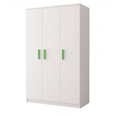 Smyk 19 White Hinged Wardrobe 1200mm H1930mm D500mm with Vibrant Lime Green Handles - Spacious Storage Solution