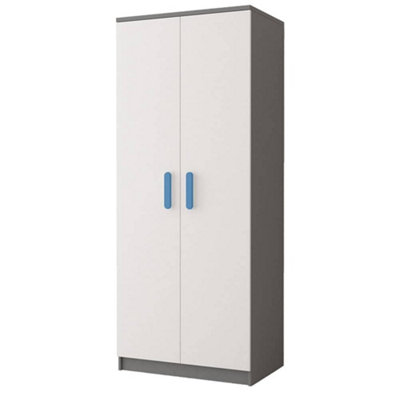 Smyk II 06 White Front Grey Carcass Hinged Wardrobe 800mm H1930mm D500mm with Bright Blue Handles