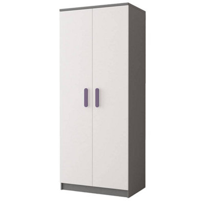 Smyk II 06 White Front Grey Carcass Hinged Wardrobe 800mm H1930mm D500mm with Delicate Heather Handles