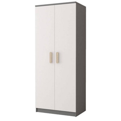 Smyk II 06 White Front Grey Carcass Hinged Wardrobe 800mm H1930mm D500mm with Elegant Oak Sonoma Handles