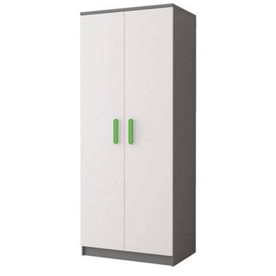 Smyk II 06 White Front Grey Carcass Hinged Wardrobe 800mm H1930mm D500mm with Vibrant Lime Green Handles