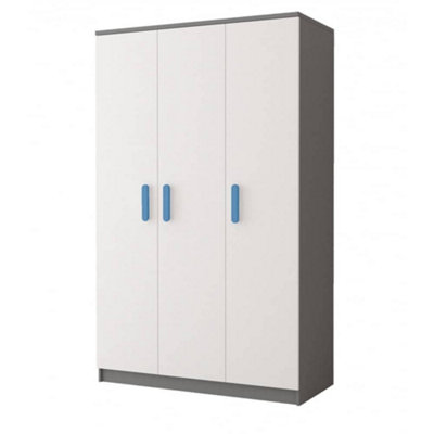 Smyk II 19 Grey Carcass White Front Hinged Wardrobe 1200mm H1930mm D500mm with Blue Handles - Stylish Storage