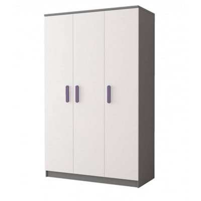 Smyk II 19 Grey Carcass White Front Hinged Wardrobe 1200mm H1930mm D500mm with Heather Handles - Elegant Storage