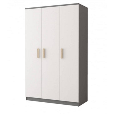 Smyk II 19 Grey Carcass White Front Hinged Wardrobe 1200mm H1930mm D500mm with Oak Sonoma Handles - Refined Storage