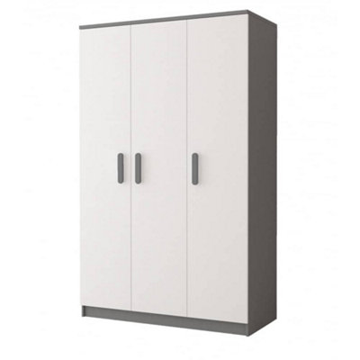 Smyk II 19 Grey Carcass White Front Hinged Wardrobe 1200mm H1930mm D500mm with Sophisticated Grey Handles