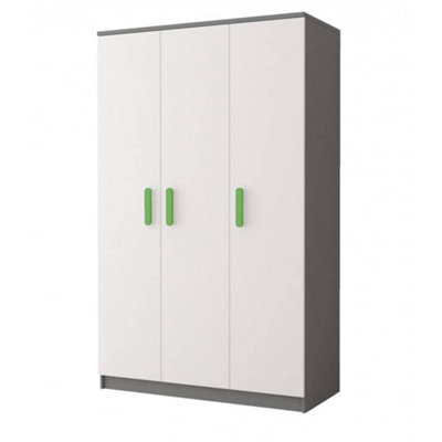 Smyk II 19 Grey Carcass White Front Hinged Wardrobe 1200mm H1930mm D500mm with Vibrant Lime Green Handles