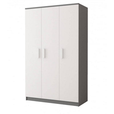 Smyk II 19 Grey Carcass White Front Hinged Wardrobe 1200mm H1930mm D500mm with White Handles - Spacious Storage