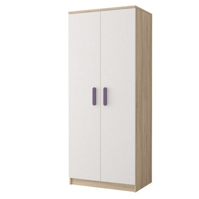 Smyk III 06 White Front Oak Sonoma Carcass Hinged Wardrobe 800mm H1930mm D500mm with Delicate Heather Handles