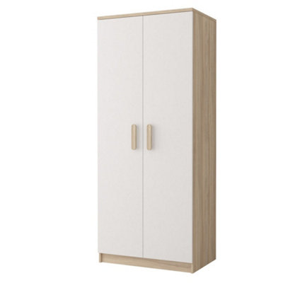 Smyk III 06 White Front Oak Sonoma Carcass Hinged Wardrobe 800mm H1930mm D500mm with Elegant Oak Sonoma Handles