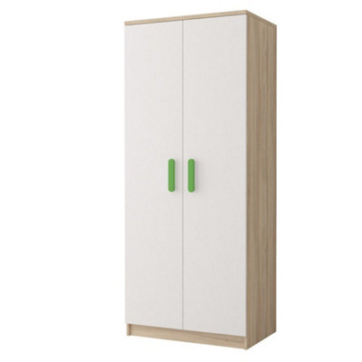 Smyk III 06 White Front Oak Sonoma Carcass Hinged Wardrobe 800mm H1930mm D500mm with Vibrant Lime Green Handles