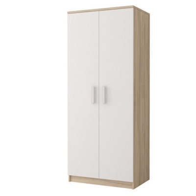 Smyk III 06 White Front Oak Sonoma Carcass Hinged Wardrobe 800mm H1930mm D500mm with White Wooden Handles