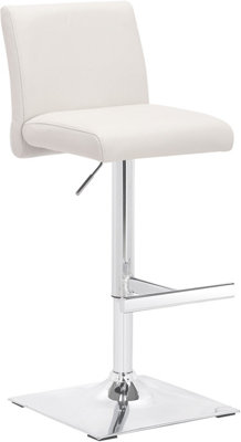 Snella Breakfast Bar Stool, Chrome Footrest, Height Adjustable Swivel Gas Lift, Home Bar & Kitchen Real Leather Barstool, White