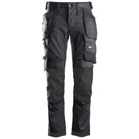 Snickers 6241 AllroundWork Stretch Trousers with Holster Pockets - Steel Grey/Black - 30" Waist 32" Leg (Snickers Size 44)