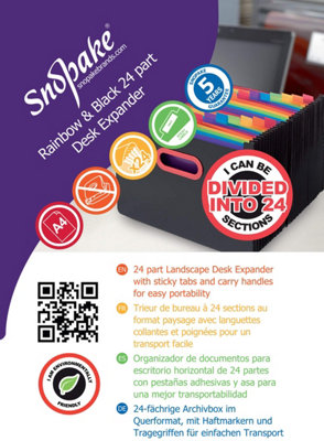 Snopake A4 Rainbow and Black Desk Expander/Organiser 24-Part Pack of 1 ...