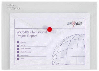 Snopake A5 Polyfile Popper Wallet with Press Stud Closure Clear Pack of 5