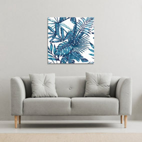 Snow tropical leaves (Canvas Print) / 114 x 114 x 4cm