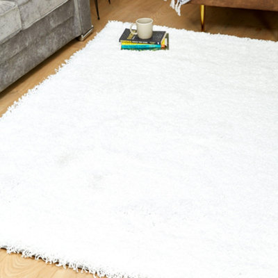 Snow White Plain Shaggy Circle Rug - California - 120cm