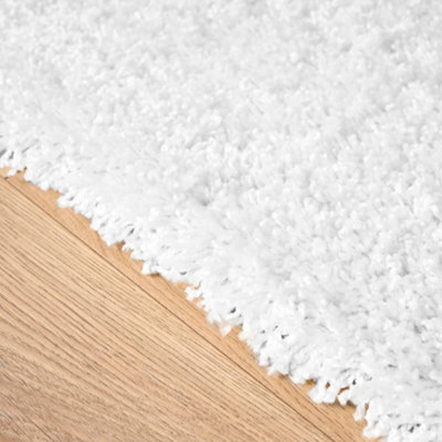 Snow White Plain Shaggy Circle Rug - California - 150cm
