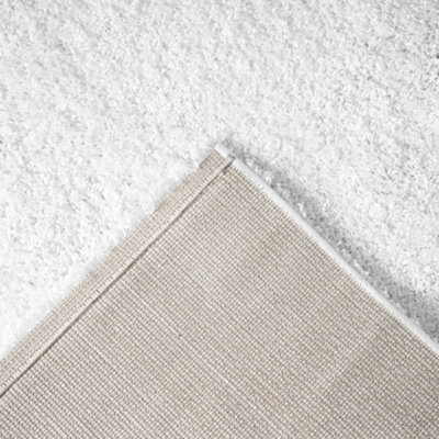 Snow White Plain Shaggy Circle Rug - California - 150cm