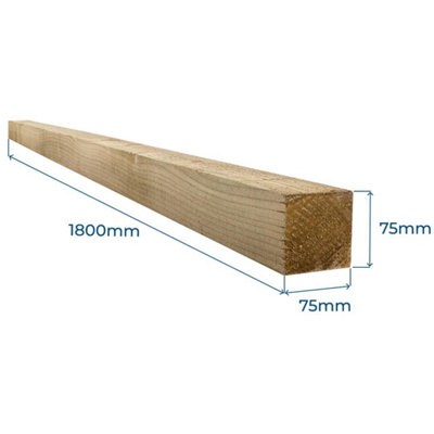 Snowdon Timber Treated 3x3" Fence Post (W) 75mm (H) 1.8m - Pack of 2