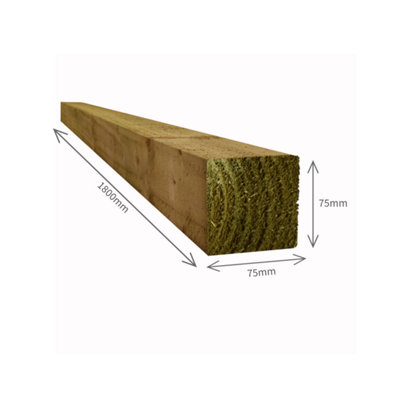 Snowdon Timber Treated 3x3" Fence Post (W) 75mm (H) 1.8m - Pack of 2