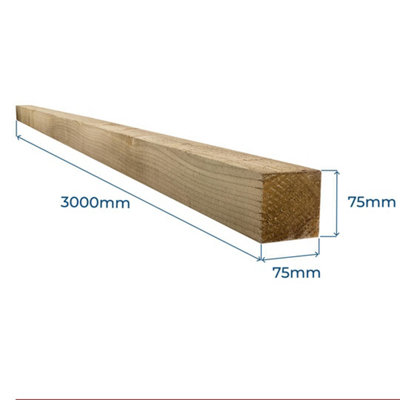 Snowdon Timber Treated 3x3" Fence Post (W) 75mm (H) 3.0m - Pack of 4